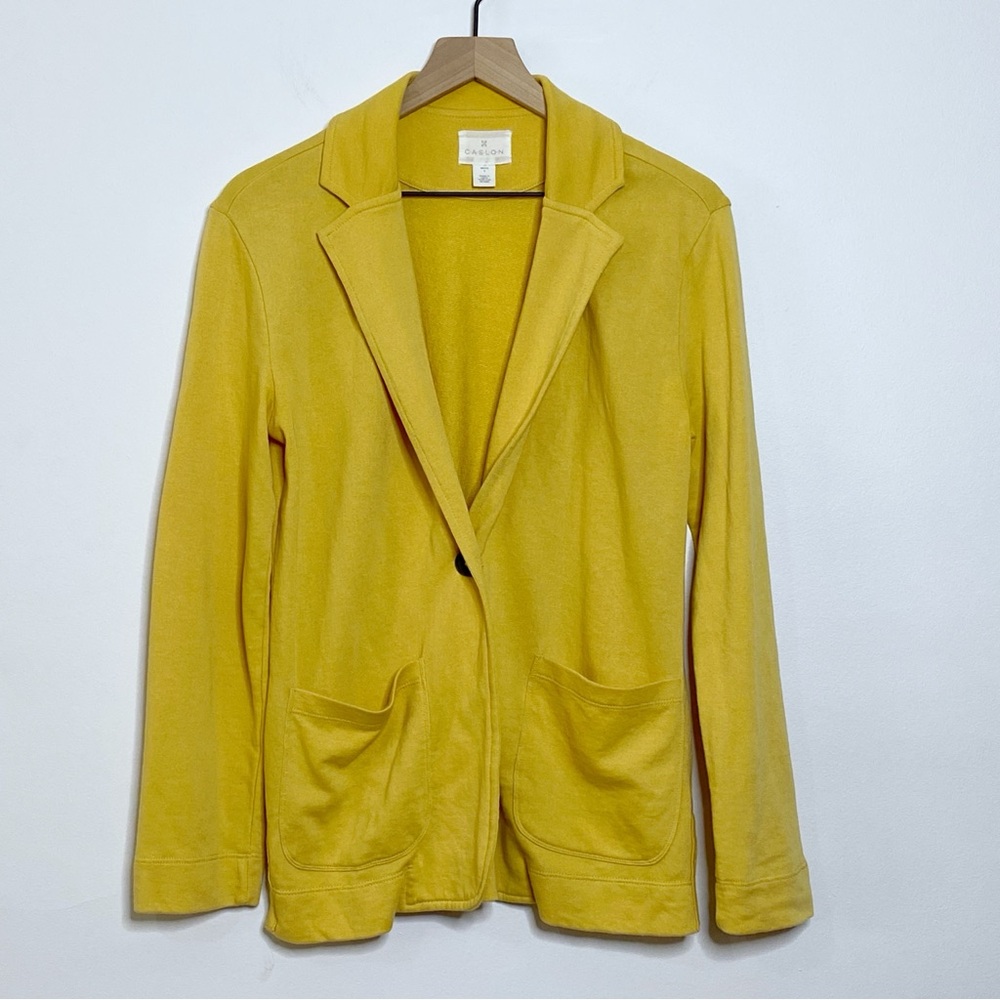 Caslon Yellow One Button Knit Blazer Petite Small